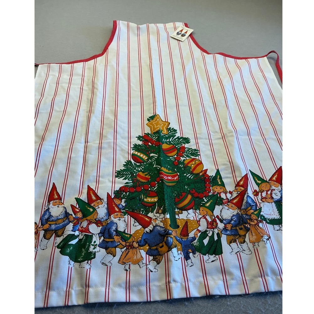 Barth & Dreyfuss Vintage 70s Gnomes Christmas Apron Rien Poortvliet OS NWT